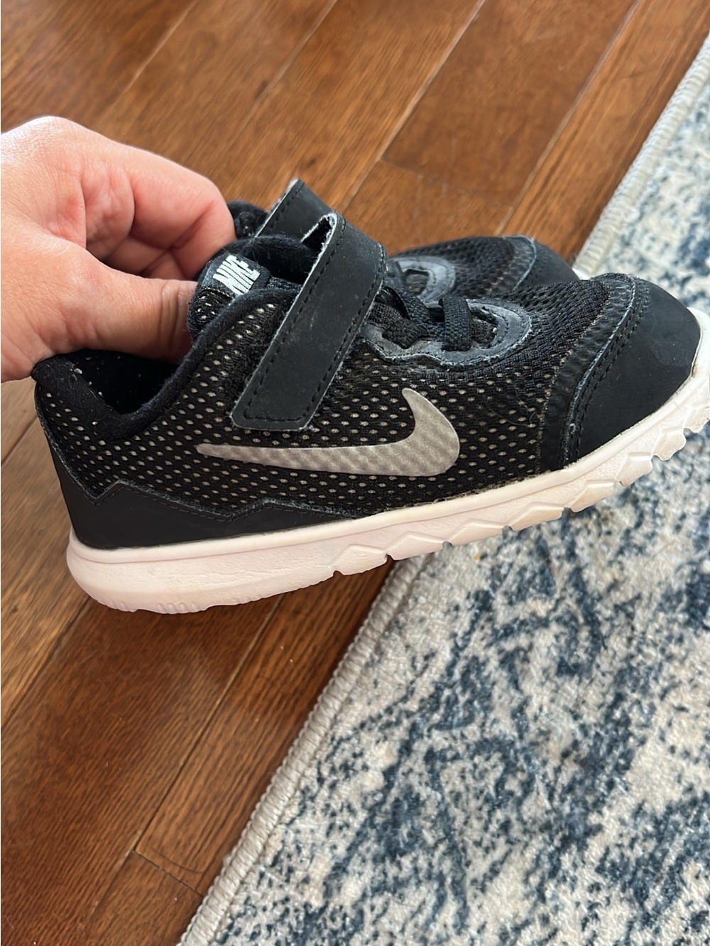 Nike Kids Black and White Swoosh Velcro Sneakers